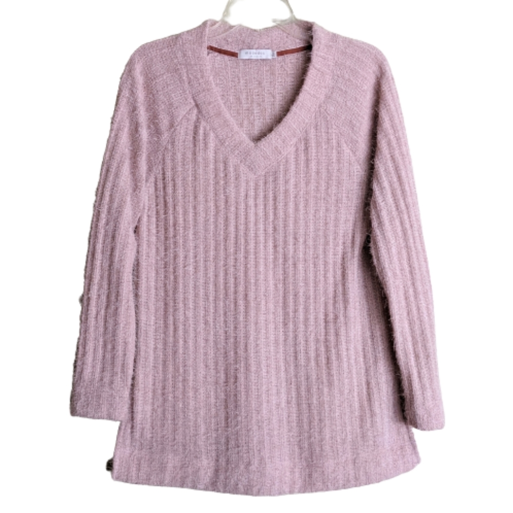 Mododoc Los Angeles Sweater Tunic Blush Pink Fuzzy V-neck Small